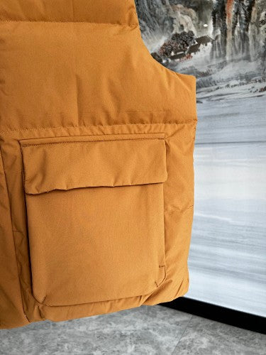 Mustard Yellow B Logo Puffer Vest with Oversized Back Graphic
