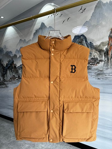 Mustard Yellow B Logo Puffer Vest with Oversized Back Graphic