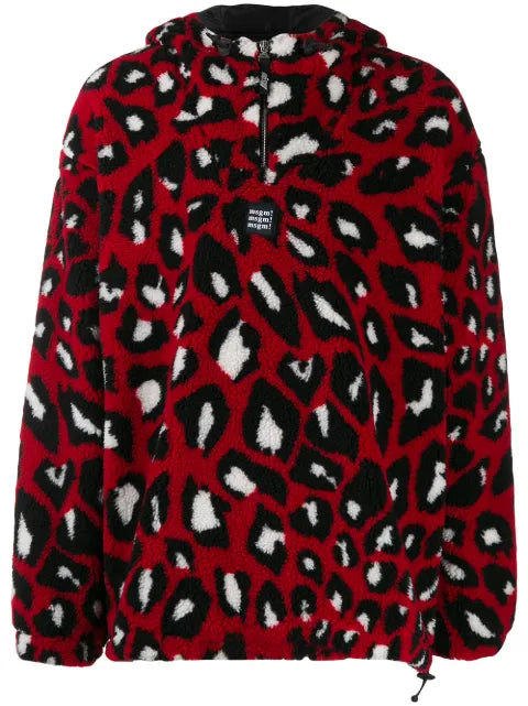 MSGM animal print shearling hooded sweater