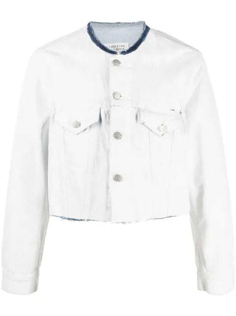 Maison Margiela cropped collarless denim jacket