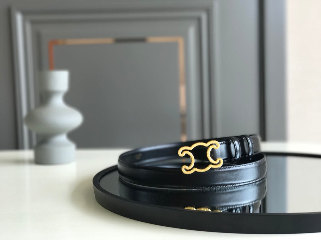 CELINE 25S BELT TRIOMPHE 25MM IN BLACK GLOSSY CALFSKIN 559675