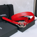 CHANEL BELT 30 MM IN CHERRY RED CALFSKIN PEARL LOGO WITH GOLD HARDWARE