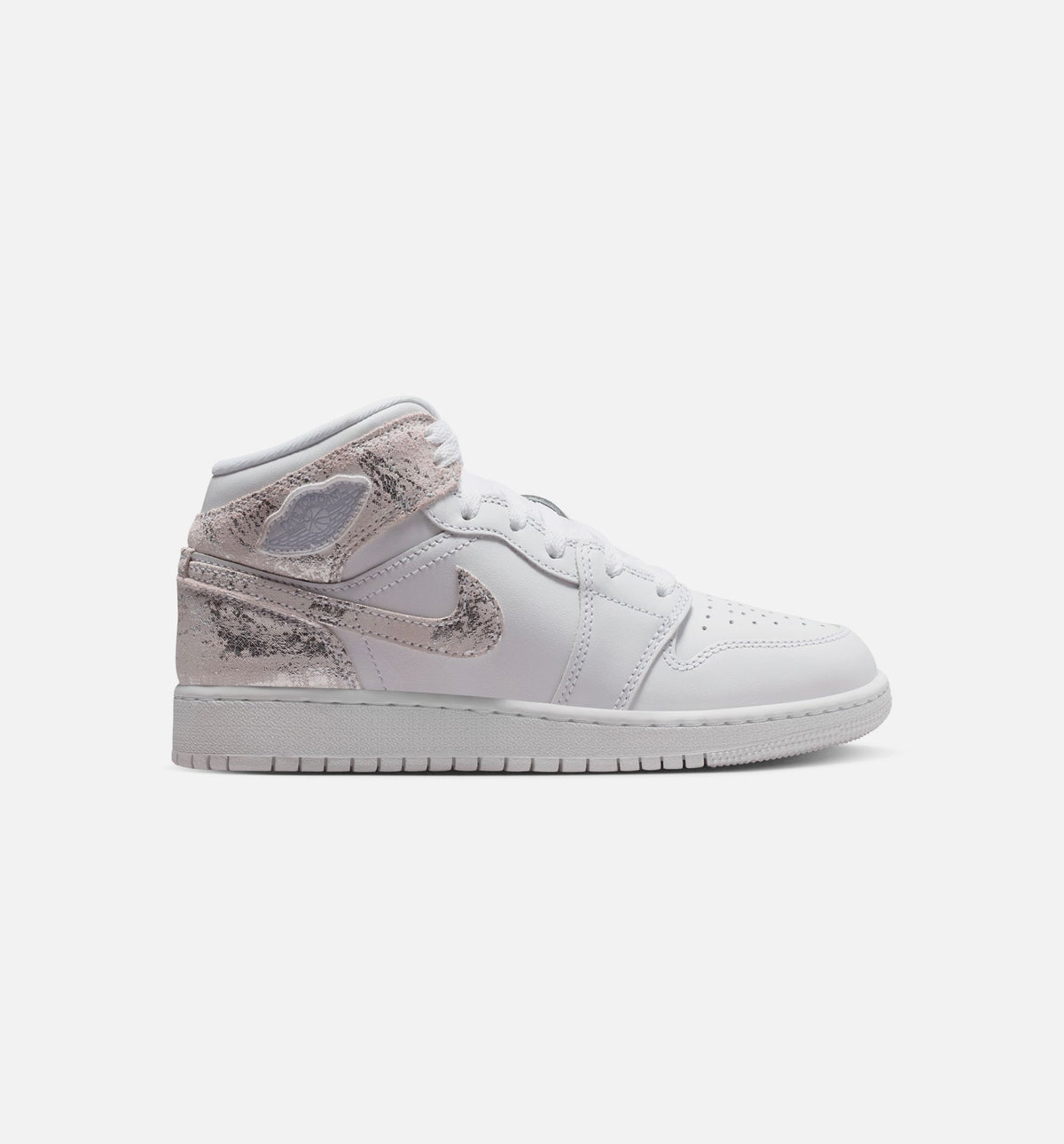 Air Jordan 1 Mid SE Grade School Shoes – White / Field Silver