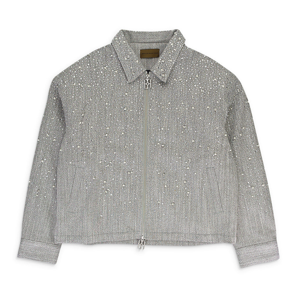 RHINESTONE ZIPPER LIGHT GREY WORK JACKET