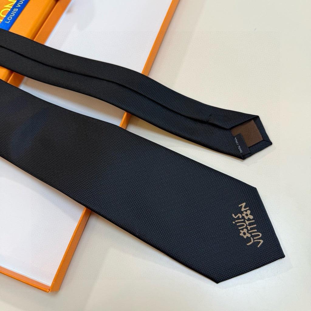 Louis Vuitton Style Men's Embroidered Logo Silk Tie