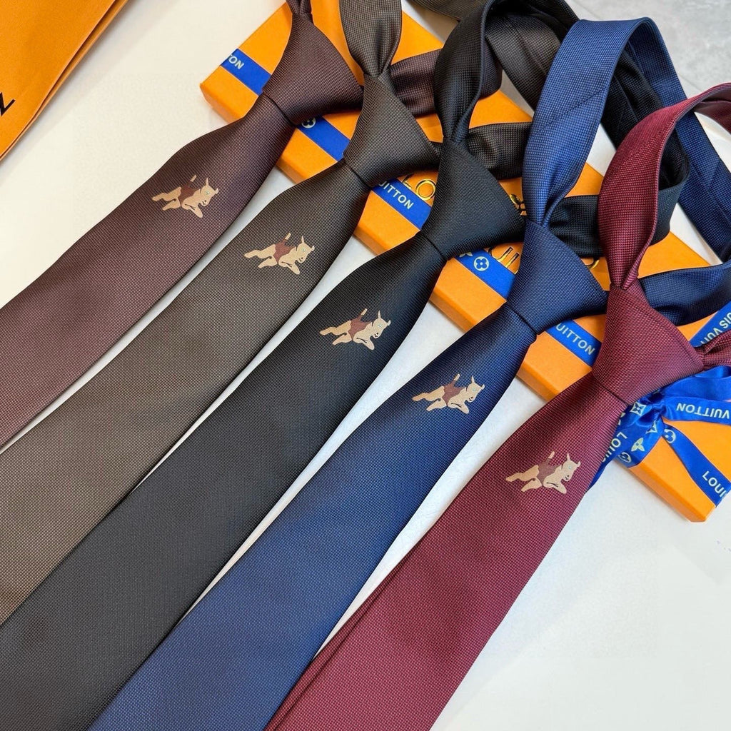 Louis Vuitton Style Men's Embroidered Logo Silk Tie