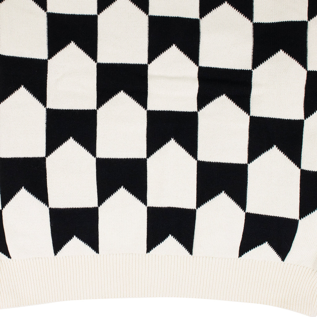 BLACK/CREAM CHEVRON CHECKERED KNIT CARDIGAN