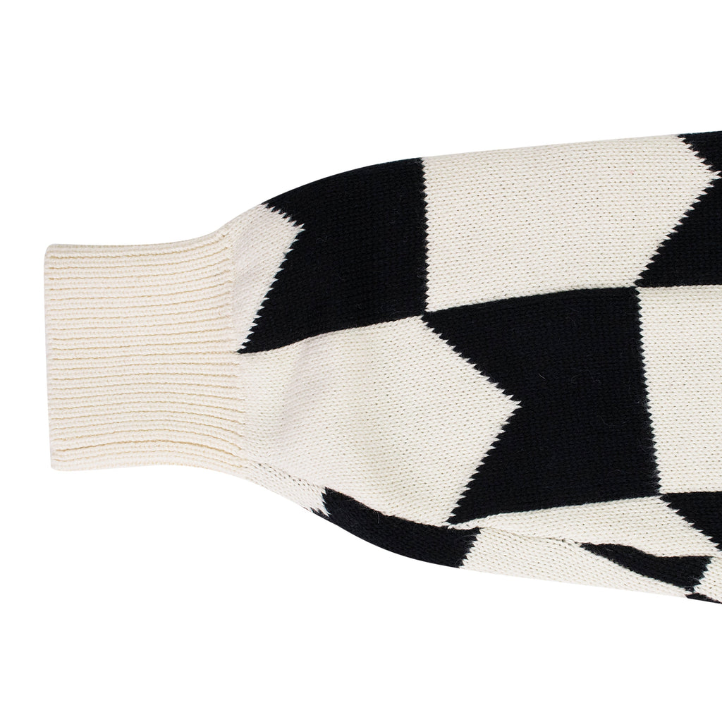 BLACK/CREAM CHEVRON CHECKERED KNIT CARDIGAN