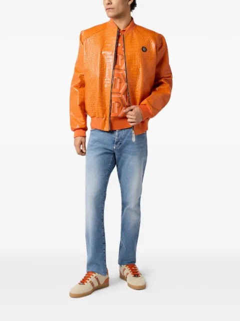 Philipp Plein embossed-leather bomber jacket