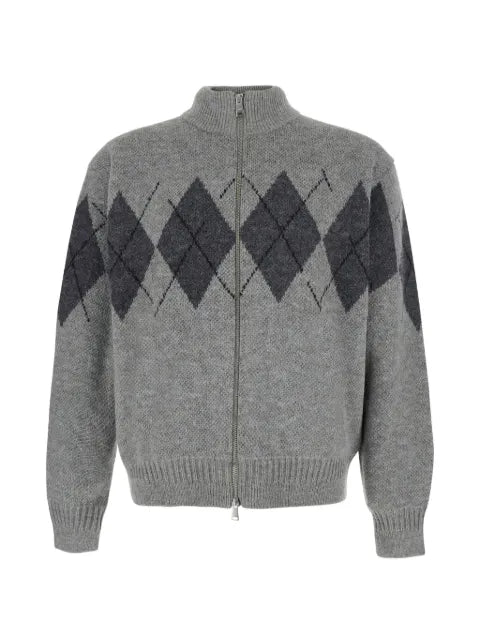 COOR argyle-pattern zip-up sweater
