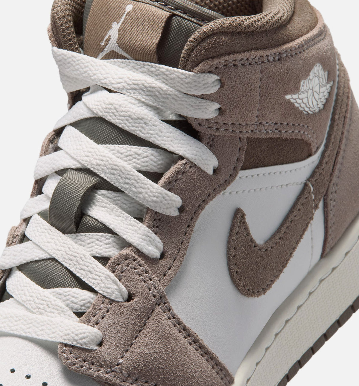 Air Jordan 1 Mid Grade School Shoes – Enigma Stone / Olive Grey / Summit White