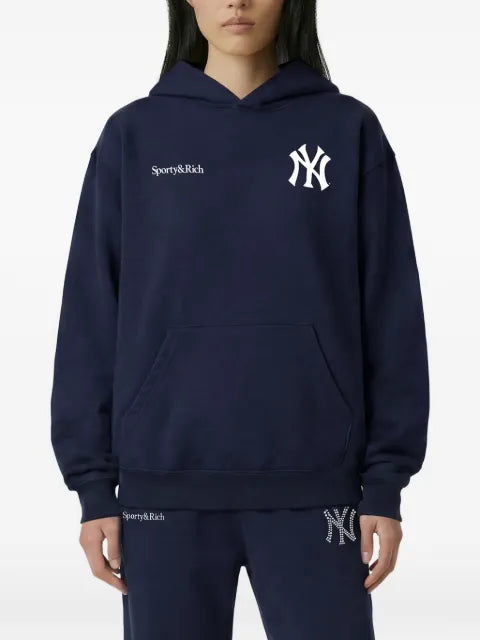 Sporty & Rich x Yankees Curve logo-print hoodie