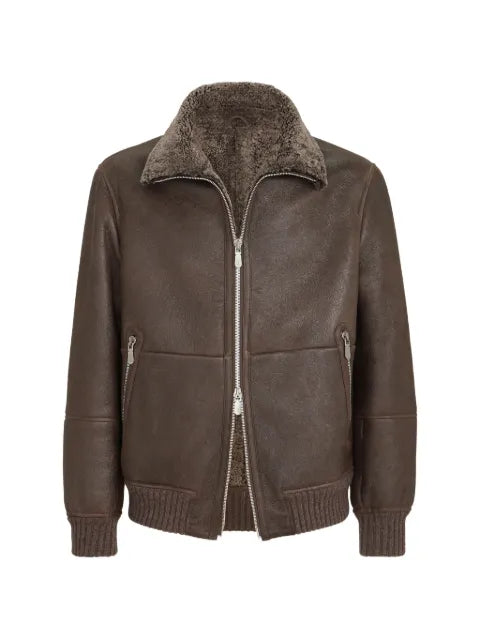 Brunello Cucinelli Vintage-effect shearling bomber jacket