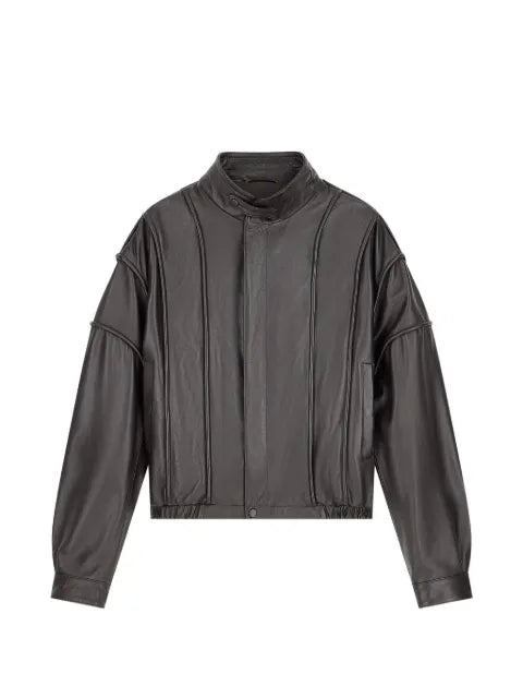 Emporio Armani cropped nappa leather blouson jacket with a stand collar