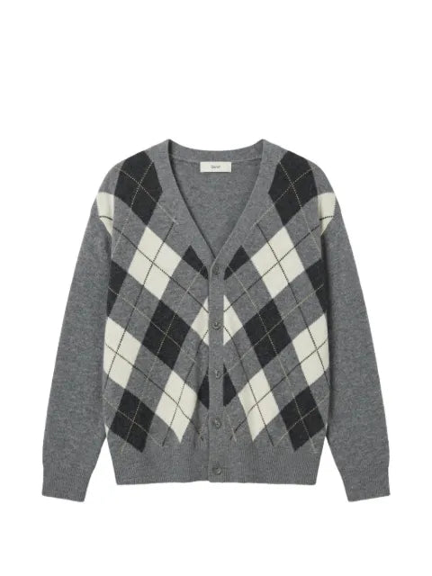 DUNST argyle-intarsia V-neck cardigan