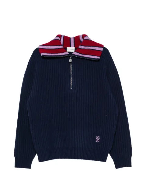 Drôle De Monsieur striped-collar quarter-zip sweater