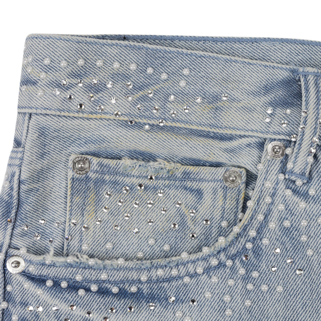 Light Indigo Sandstone Camo Hotfix Straight Jeans