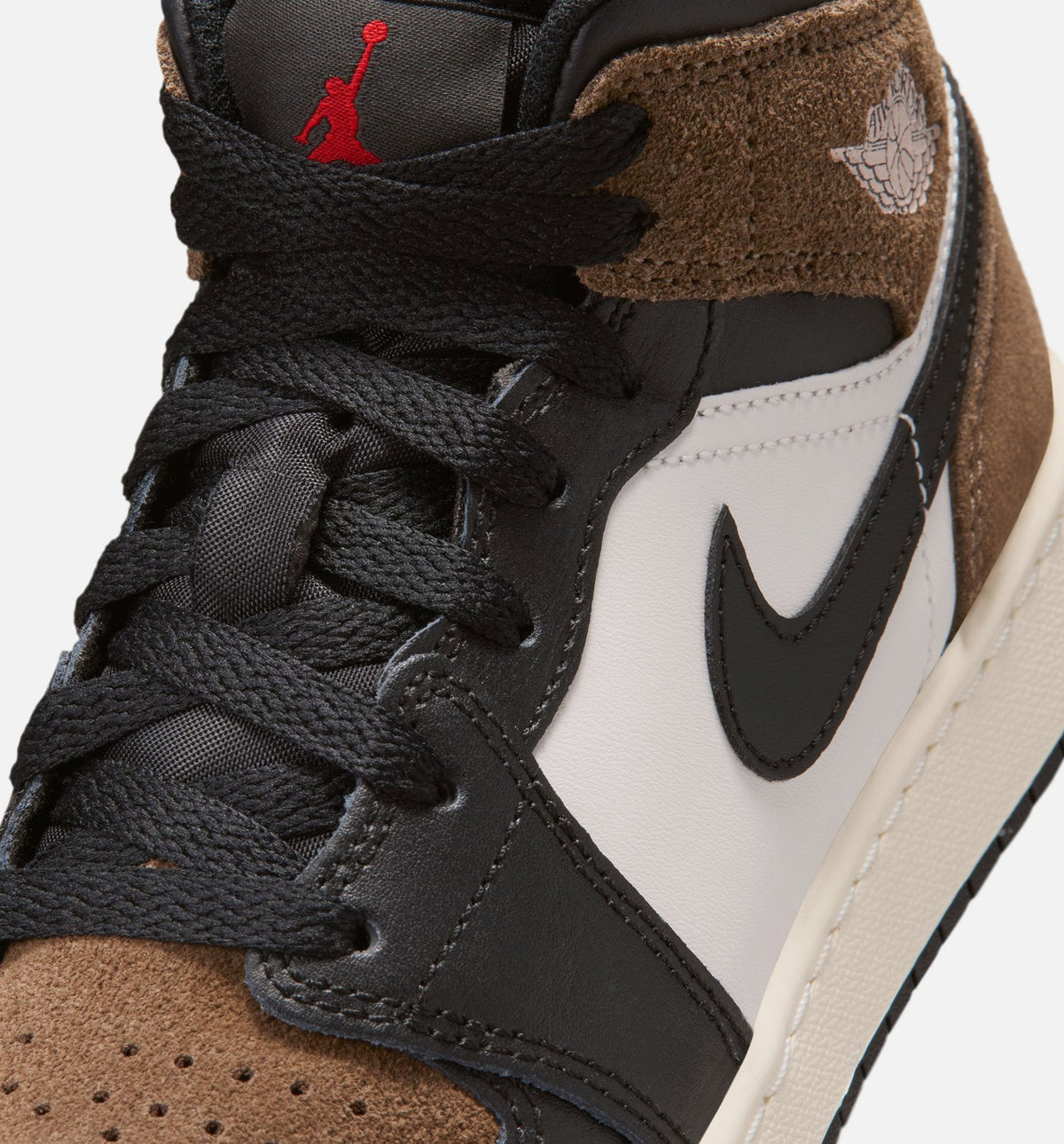 Air Jordan 1 Mid Grade School Shoes – Black / Phantom / Palomino / University Red