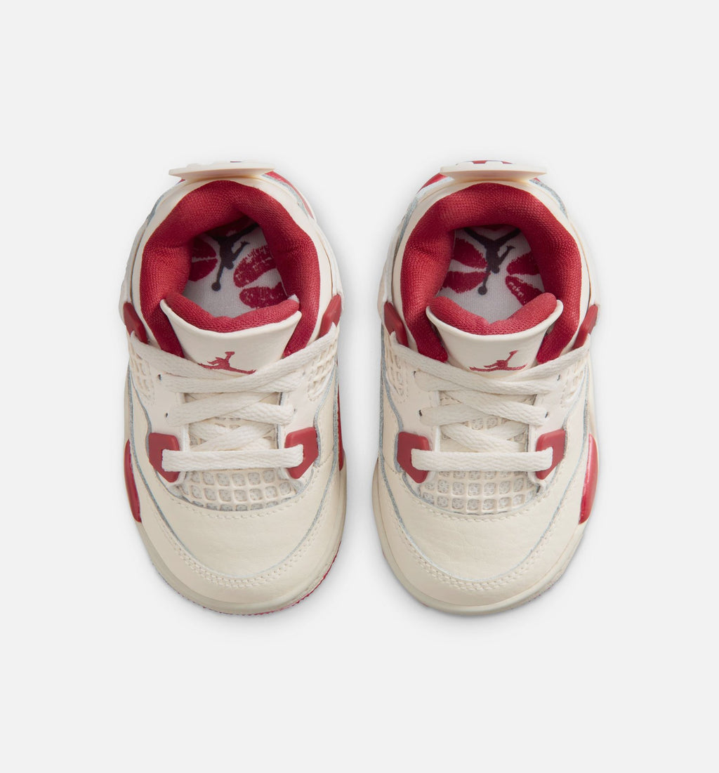 Air Jordan 4 Retro Valentines Day Infant & Toddler Lifestyle Shoes - Pale Ivory/Sierra Red/Tough Red