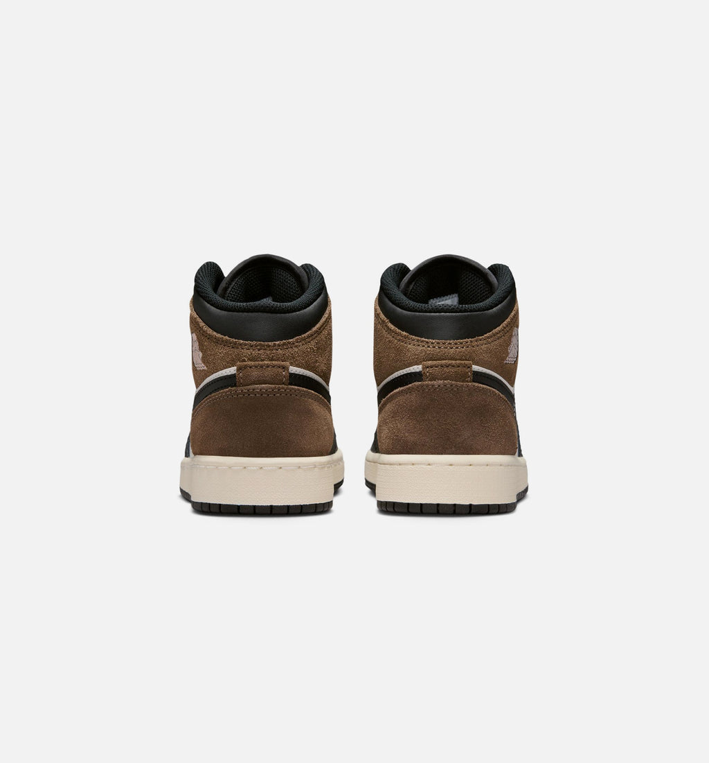 Air Jordan 1 Mid Grade School Shoes – Black / Phantom / Palomino / University Red