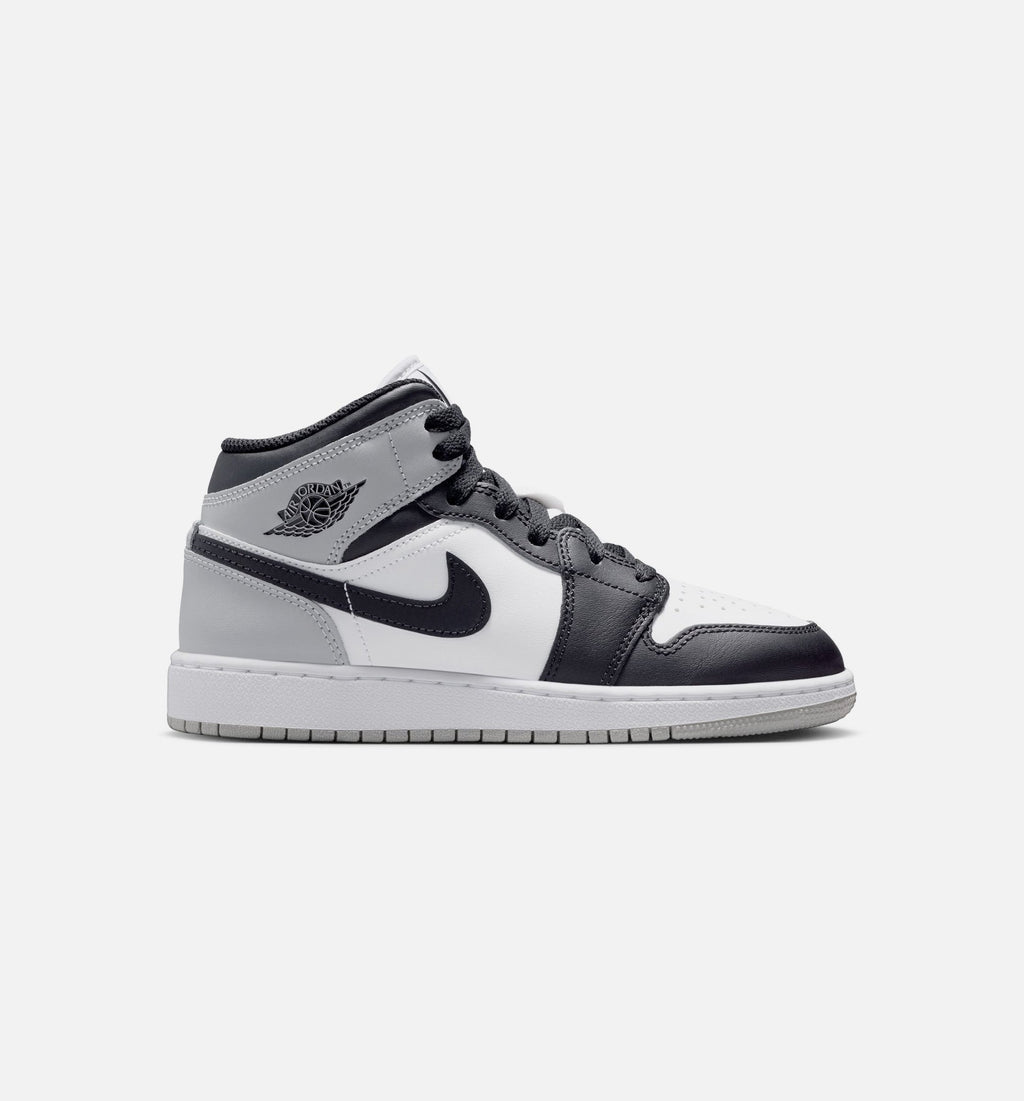 Air Jordan 1 Mid Grade School Shoes – White / Light Smoke Grey / Black