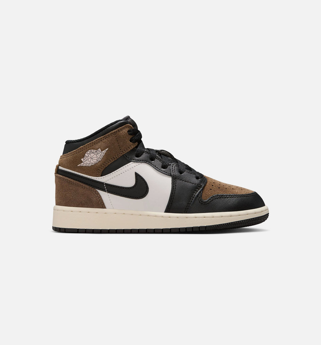 Air Jordan 1 Mid Grade School Shoes – Black / Phantom / Palomino / University Red