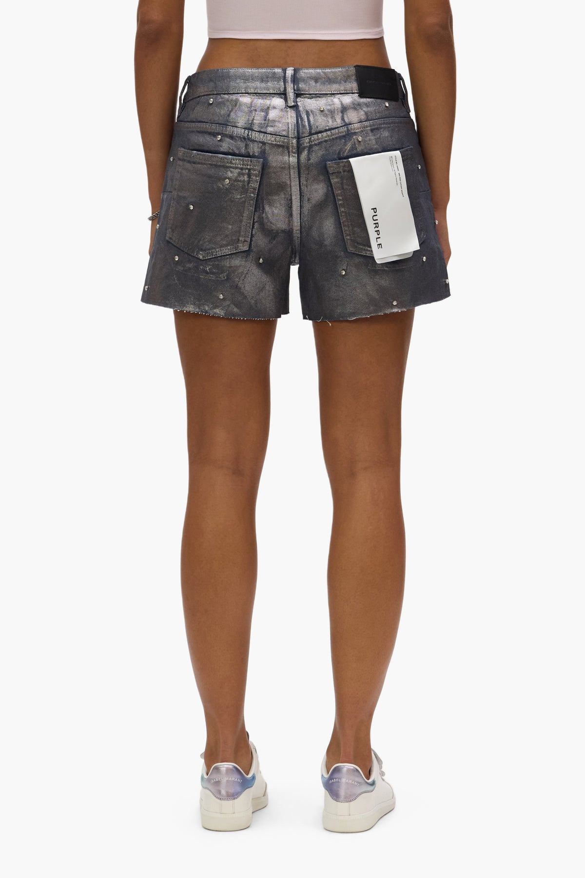 Foil Rhinestone Cut Off Shorts
