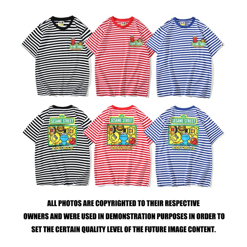 Bathing Ape T-Shirt Cartoon Round Neck Summer Printed Large Size Short Sleeve Casual Striped T-shirt