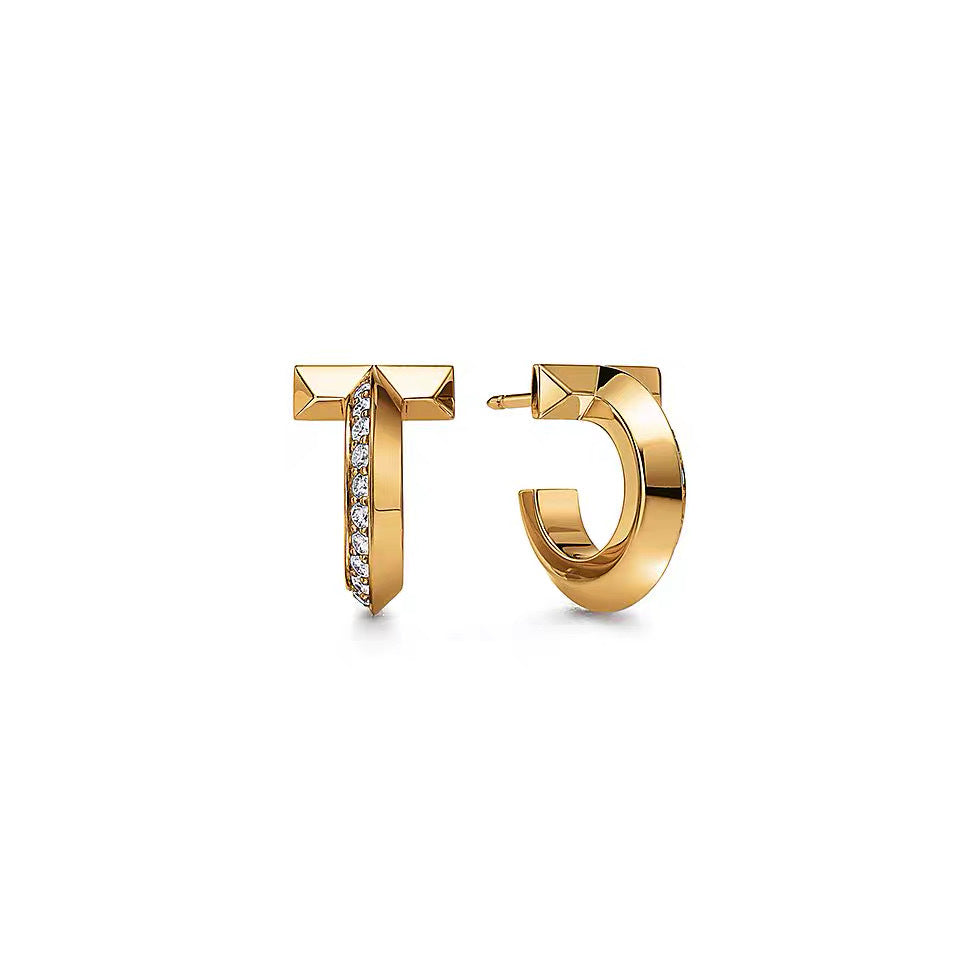 Tiffany Style T Motif Cubic Zirconia Earrings