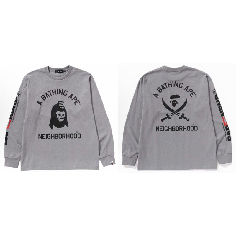 Bape Multi‑Ape‑Head Graphic Oversized Long Sleeve Tee Streetwear