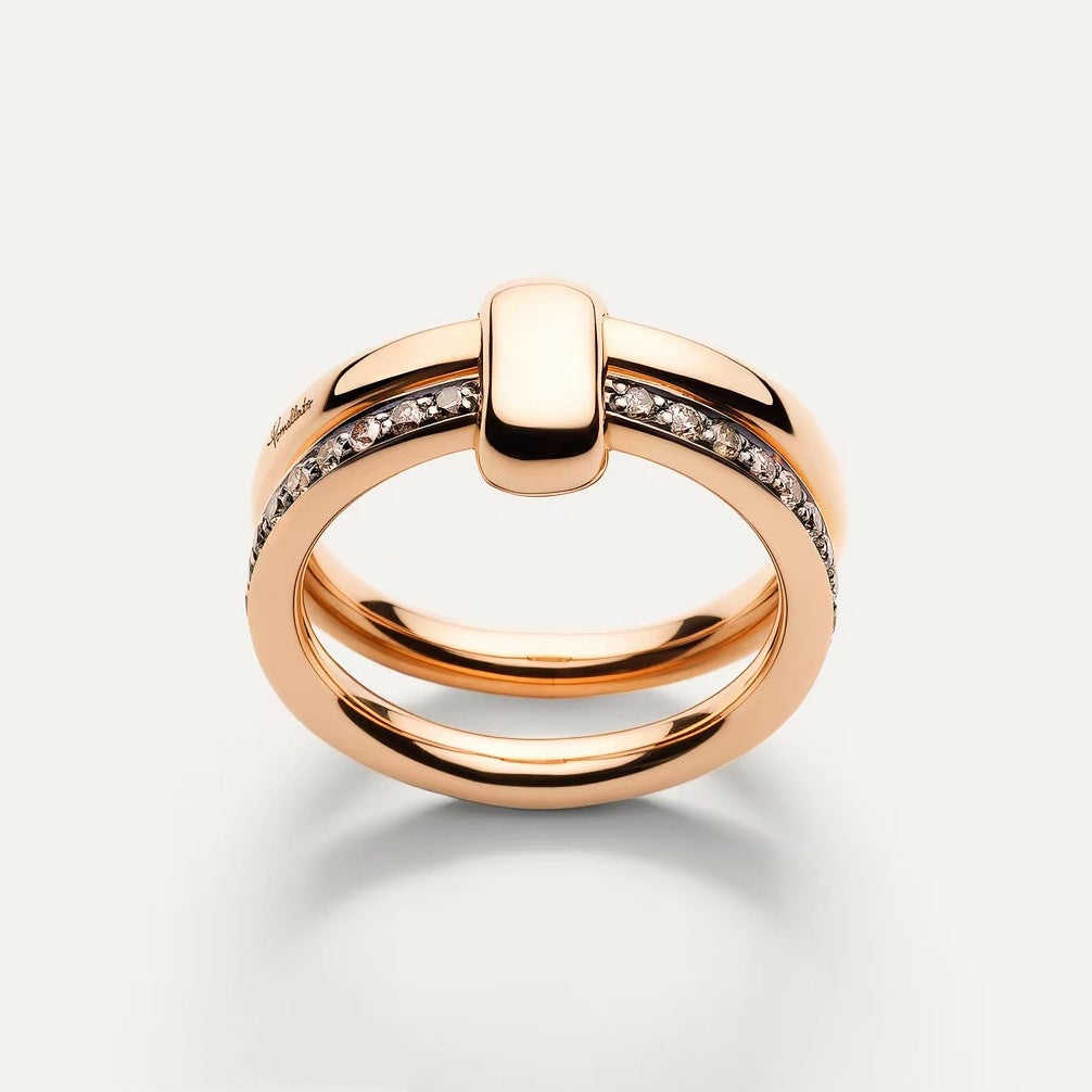 Pomellato Style Pillow Cubic Zirconia 18K Gold-Plated Ring