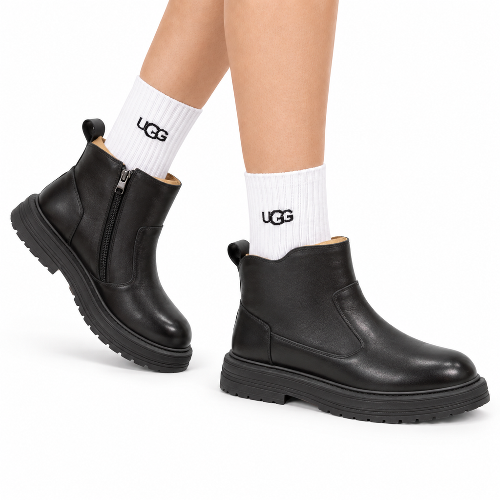 UGG Black Leather Side-Zip Boots