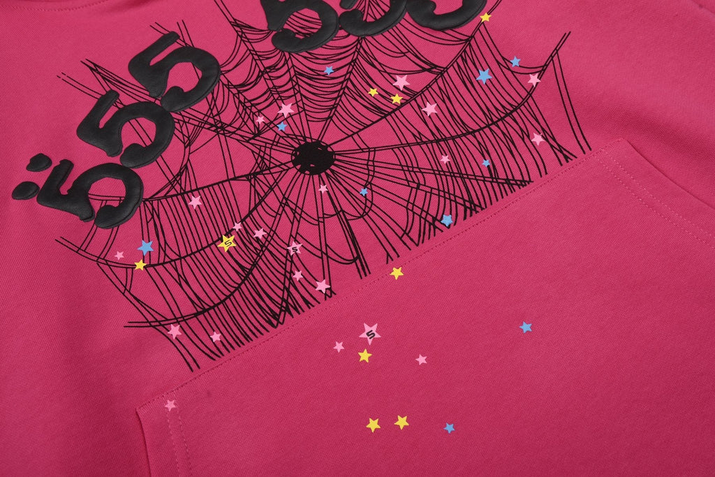 Sp5der Pink Spiderweb Graphic Hoodie & Sweatpants Matching Set
