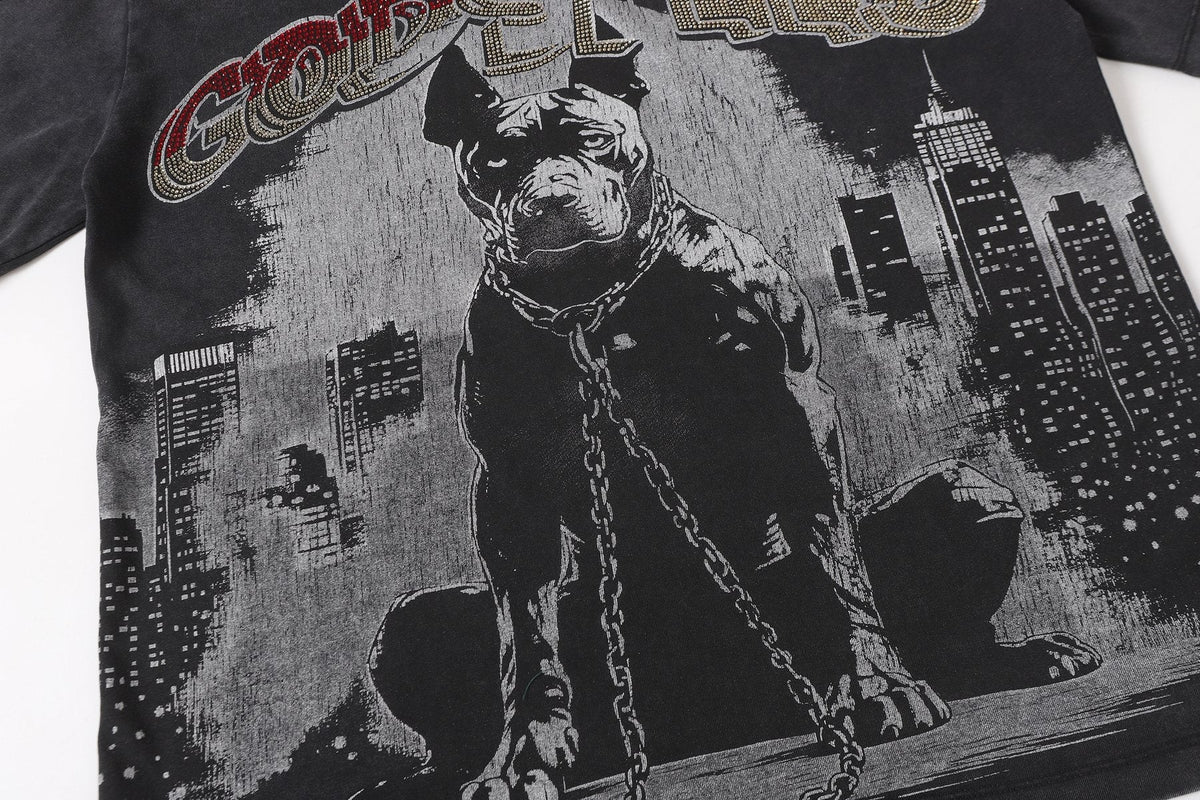 Godspeed Dog Graphic Distressed Sleeve T-Shirt