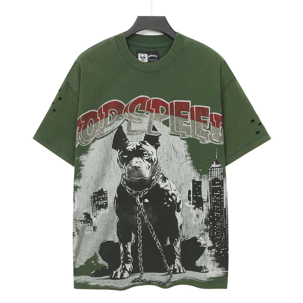 Godspeed Dog Graphic Distressed Sleeve T-Shirt