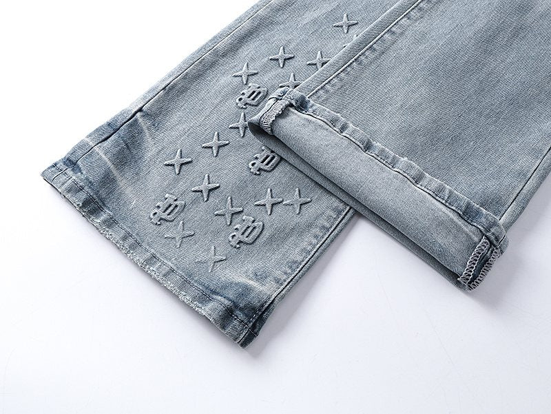 Purple Brand Light Blue Embossed Lower-Leg Jeans