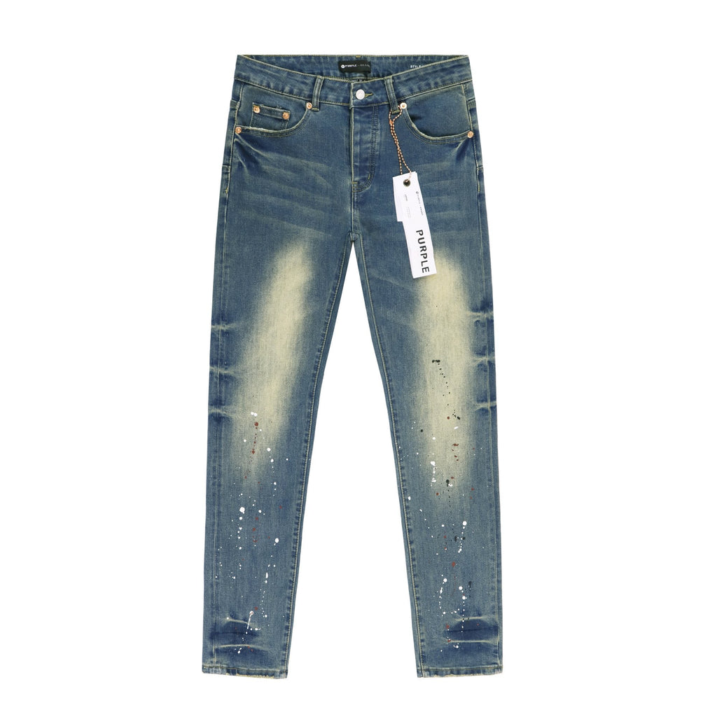 Purple Brand Blue Distressed Paint Splatter Jeans