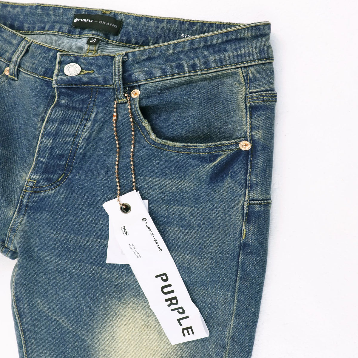 Purple Brand Blue Distressed Paint Splatter Jeans