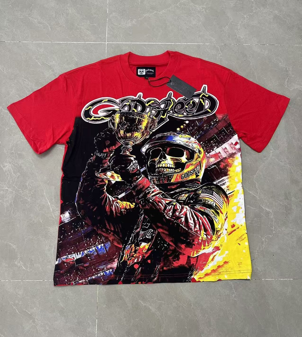 Godspeed Red Racing Skull Graphic T-Shirt