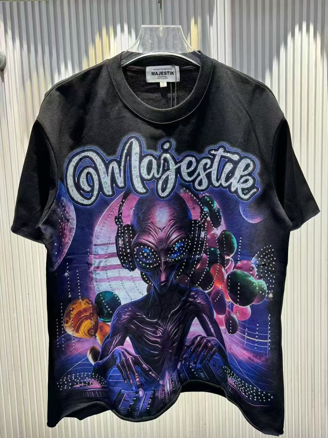 MAJESTIK Alien Rhinestone Graphic T-Shirt