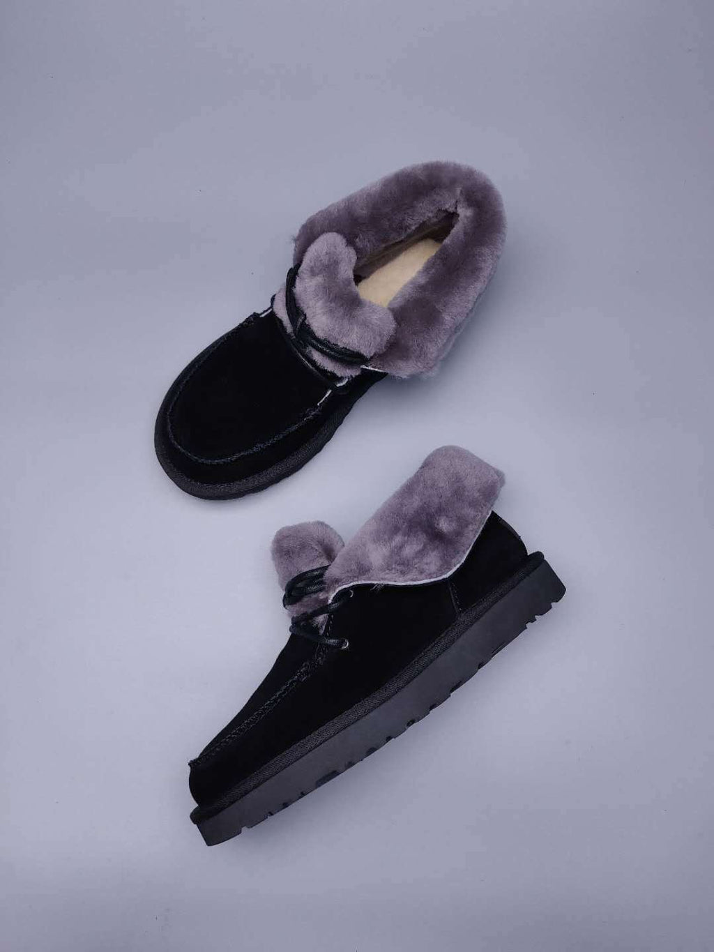 Black Fluffy Cuff Lace-Up Ankle Boots — New Arrival | In Stock