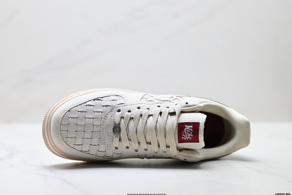 Nike Air Force 1 Low Cream Woven Unisex Sneakers Style 05