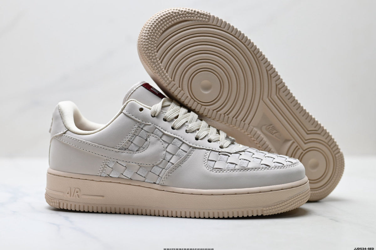 Nike Air Force 1 Low Cream Woven Unisex Sneakers Style 05