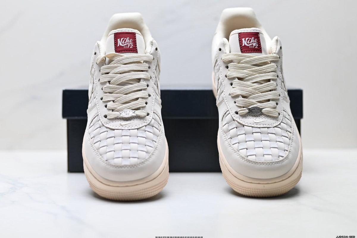 Nike Air Force 1 Low Cream Woven Unisex Sneakers Style 05