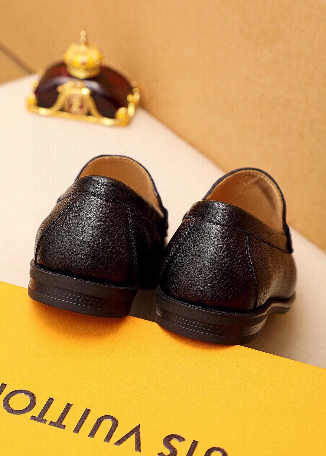 Louis Vuitton Black Pebbled Loafers - Monogram Detail