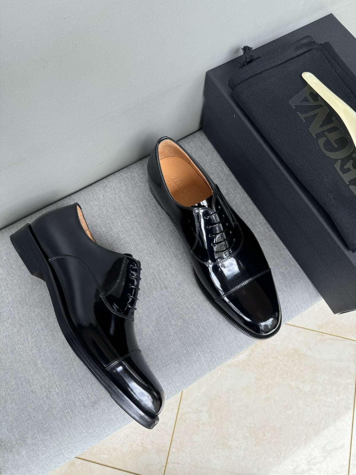 Zegna Men's Black Patent Leather Oxford Shoes