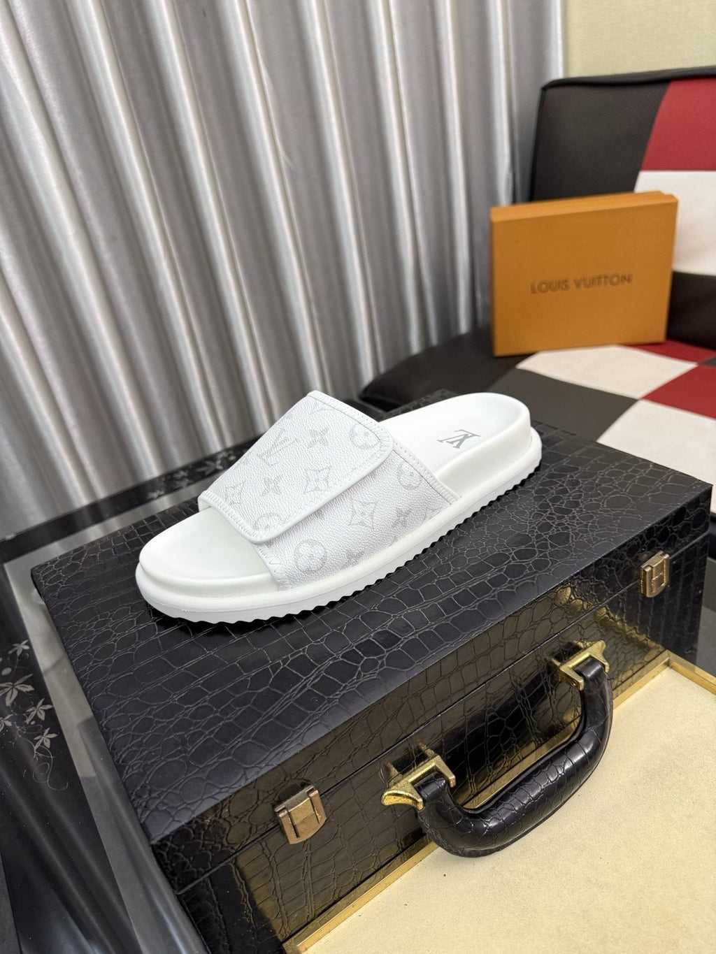 Louis Vuitton Light Gray Monogram Slide Sandals