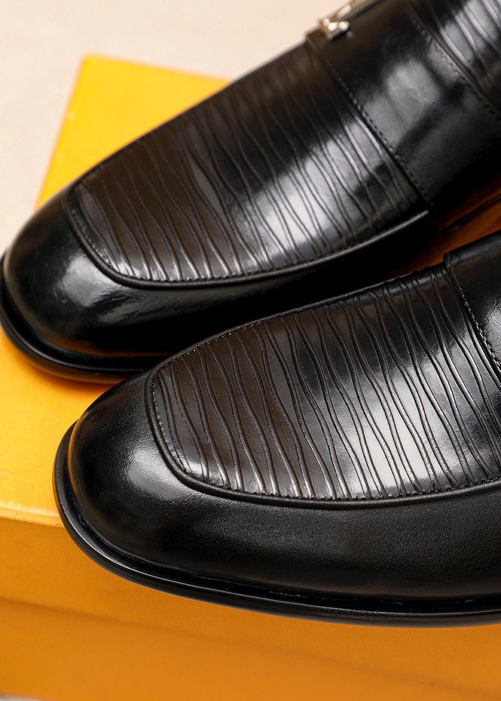 Louis Vuitton Black Textured Loafers - Metal Vamp Detail