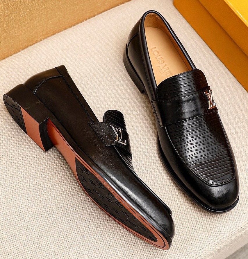Louis Vuitton Black Textured Loafers - Metal Vamp Detail