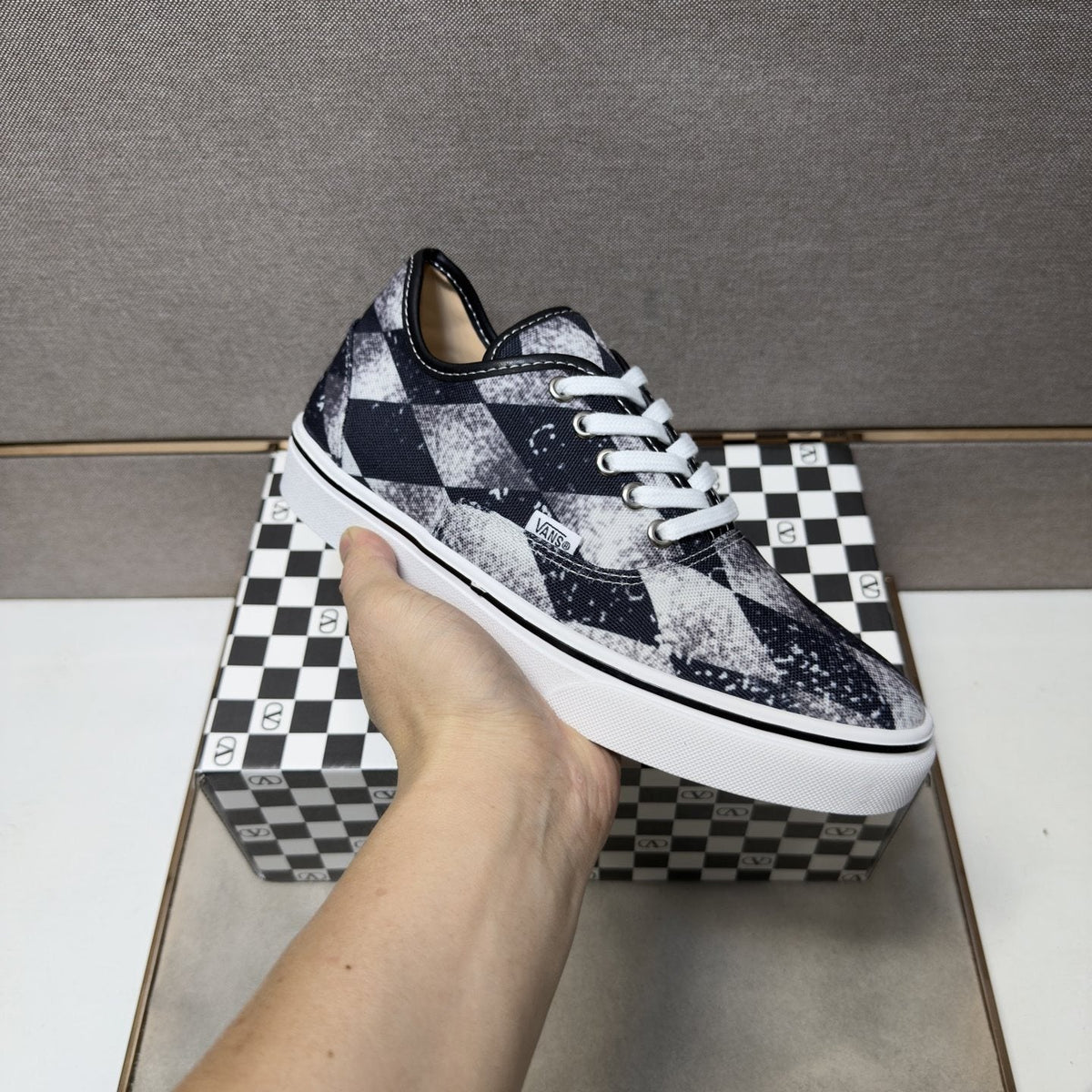 Vans Men's Geometric Patchwork Low-Top Sneakers - Black, Navy, White & Grey